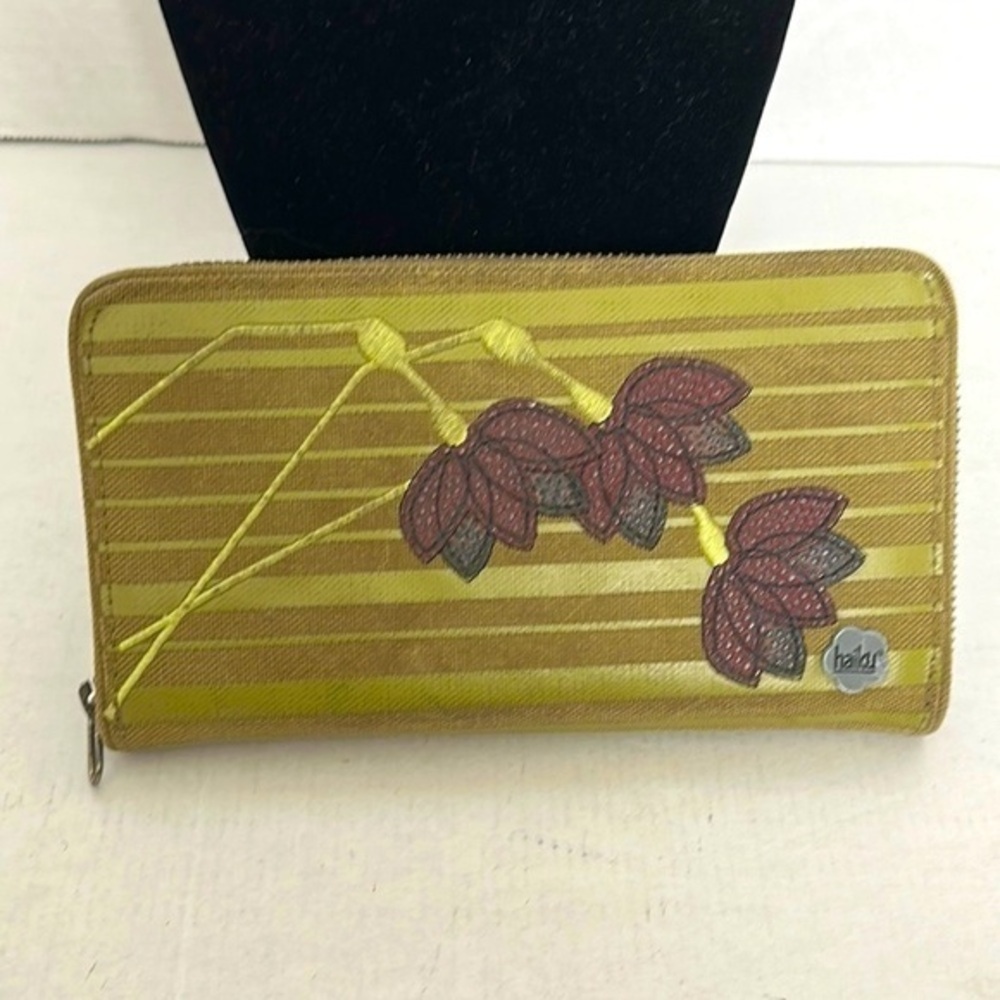 haiku green on green Striped Wallet with Floral Accent